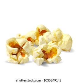 Tasty Popcorn. Elements for label design. Vector illustration. Ingredients in triangulation technique. Popcorn low poly.