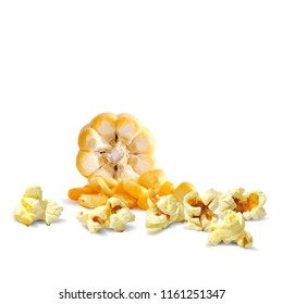 Tasty Popcorn. Elements for label design. Vector illustration. Ingredients in triangulation technique. Popcorn low poly.