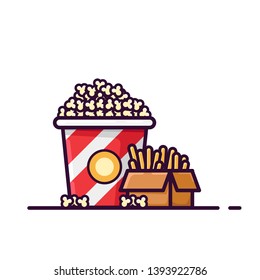  A tasty pop-corn and french fries extra combo vector illustration, colored cartoon style Suitable for Web Landing Page, Banner, Flyer, Sticker, Wallpaper, Card, Backgroundvector illustration, colore