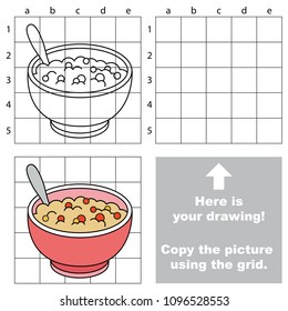 Tasty Porridge with Fruits in Plate with Spoon, the educational game with simple game level. Copy the picture.