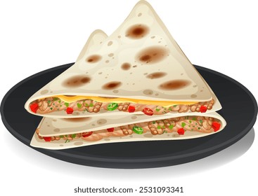 Quesadilla saboroso com feijão e legumes