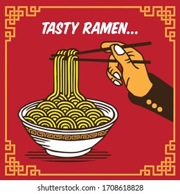Tasty Ramen Noodle Bowl Vector Illustration