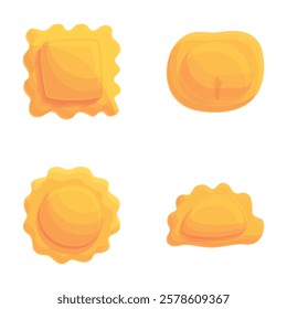 Tasty ravioli icons set cartoon vector. Ravioli of various shape. Italian dish