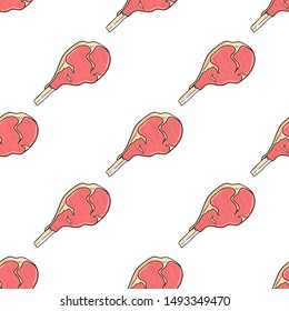 Tasty Raw Meat in Seamless Pattern With Doodle Style