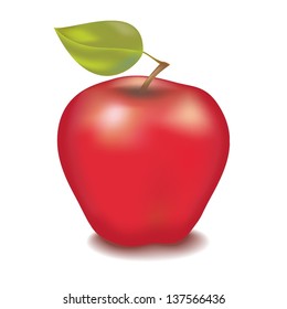 Tasty red apple with green leaf isolated on white background