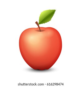 Tasty Red Apple isolated on white background, Vector Illustration.