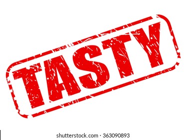 Tasty red stamp text on white