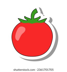 Tasty red tomato flat paper sticker. Ripe healthy vegetable or edible plant for cooking and eating isolated on white background. Seasonal harvest, farming, cuisine concept