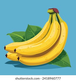 Tasty ripe ripe bananas with fresh green leaves flat style cartoon illustration 