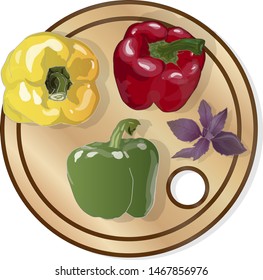 Tasty ripe bell peppers on white background. Vector illustration, separate layers per item.