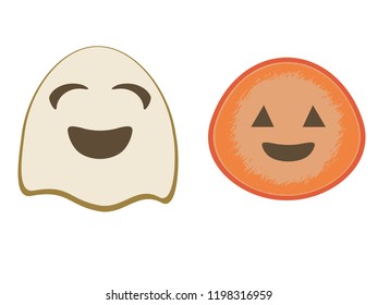 Tasty roasted vegetables with cute faces for Halloween table.