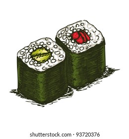 Tasty rolls isolated over white bachkground, vector illustration.