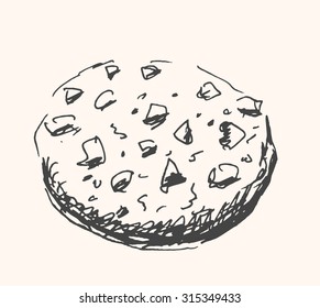 Tasty round cookies or cake icon, in sketch hand drawn style, for  pastry bakery food business design. Vector