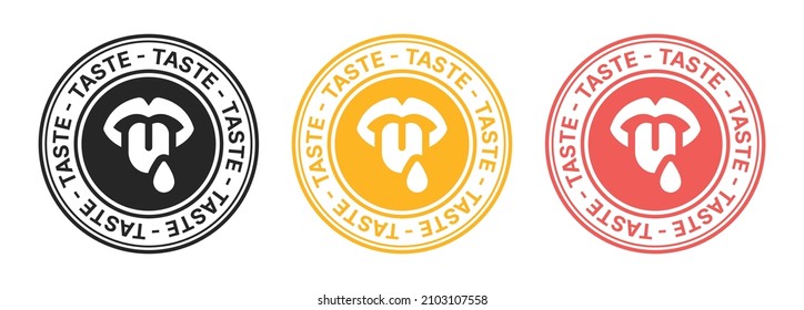 Tasty round grungy stamp icon set isolated on white background.