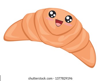 Tasty ruddy french croissant design on white background.