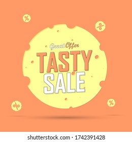 Tasty Sale, banner design template, discount tag, promotion app icon, vector illustration