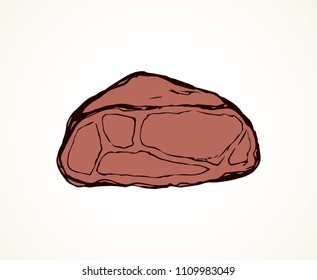 Tasty salt fat pig leg jerky ribeye cured wurst snack on white backdrop for text. Line red ink hand drawn natural mutton hamon meal shop grocery menu logo icon in retro doodle cartoon graphic style