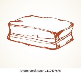 Tasty salt pig jerky ribeye cured wurst snack slice on white backdrop for text. Line red ink hand drawn natural lamb hamon meal shop grocery menu sign icon logo in retro doodle cartoon graphic style