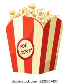 Tasty and salty or sweet snack for watching movies, isolated package of pop corn for cinema. Film industry and entertainment for visitors, meal organic and natural ingredients. Vector in flat style