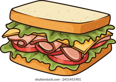 Leckeres Sandwich mit Käse-Schinken und Salat-Vektorillustration