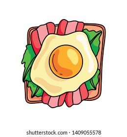 Tasty sandwich with fried egg and leaf salad with fish
