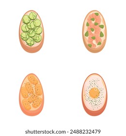 Tasty sandwich icons set cartoon vector. Sandwich with various filling. Food concept