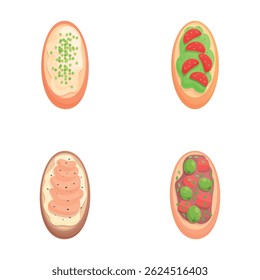 Ícones de sanduíche saborosos definir vetor de desenhos animados. Sanduíche com vários recheio. Conceito alimentar