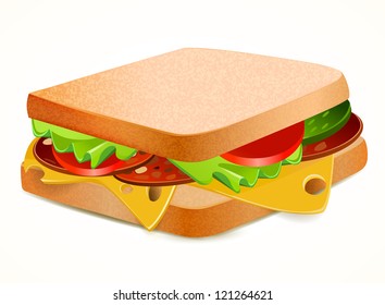 Tasty sandwich on white background.