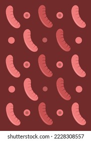 Tasty sausage flat vector wallpaper. Cute tasty sausage cartoon vector wallpaper for graphic design and decorative element