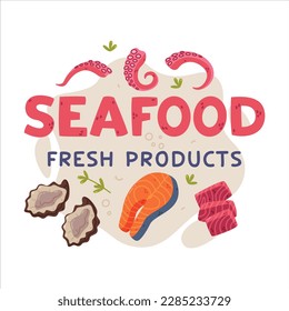 Tasty Seafood and Fresh Sea Product Vector Composition