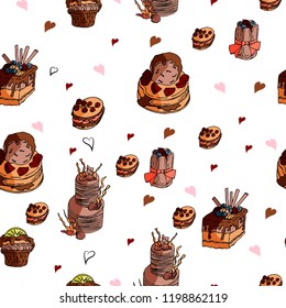 Tasty seamles texture decorated with hearts all around the paper. Very tasty and yummy background. For greeting cards and wrapping purpose