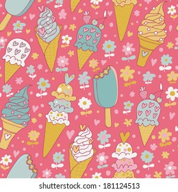 Sabroso patrón impecable hecho de helado delicioso en suaves colores en vectores.