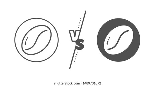 Tasty seed sign. Versus concept. Coffee beans line icon. Vegan drink symbol. Line vs classic coffee beans icon. Vector