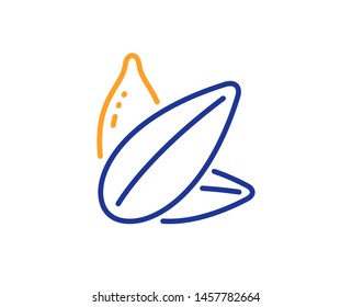 Tasty seeds sign. Sunflower seed line icon. Vegan food symbol. Colorful outline concept. Blue and orange thin line sunflower seed icon. Vector