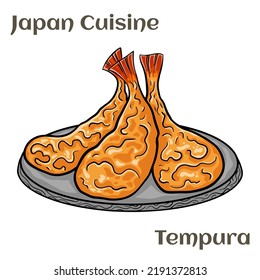 Tasty shrimp in tempura with sauce on white background.