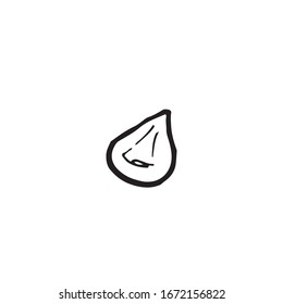 Tasty single popcorn isolated on white background. Simple hand drawn vector illustration in doodle cartoon style. Element for decorating cinema accessories, food, snacks in outline monochrome