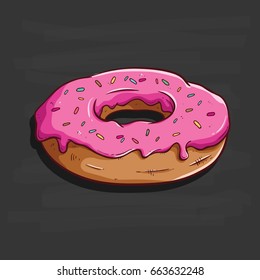 tasty sketch or doodle strawberry donut with color and outline on chalkboard background
