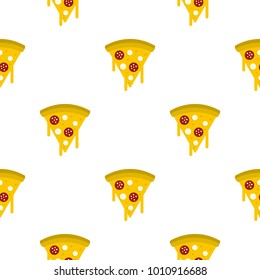 Tasty slice of pizza with salami and melted cheese pattern seamless flat style for web vector illustration