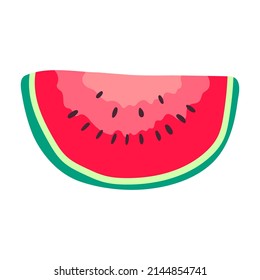 Tasty Slice of Watermelon icon. Vector summer fruits. Flat half slice of watermelon on white background