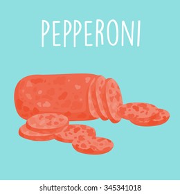 tasty sliced pepperoni cartoon vector illustration