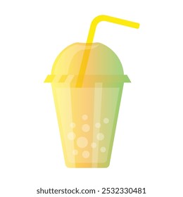 Tasty smoothie cup flat cartoon isolated icon on white background. Vector illustration. Sweet sticker for street food, confectionery, bar, restaurants, snacks.