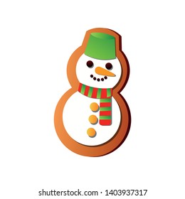 Tasty snowman fresh gingerbread with green bucket and colorful scarf