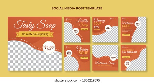 Tasty soup social media post template. Food banner for restaurant or cafe