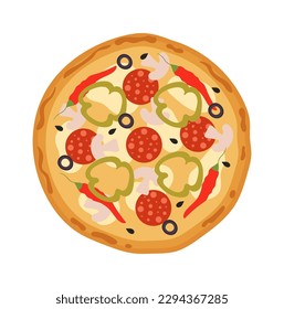 Tasty spicy pizza with pepperoni. Vector illustration