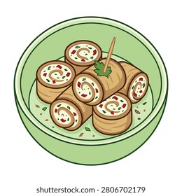 Tasty spring rolls served on a green plate with a chopstick, ready to eat, appetizing
