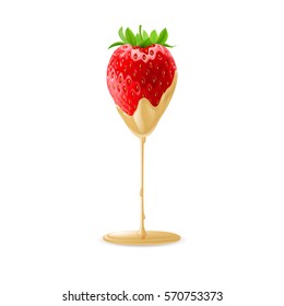 Tasty Strawberry Dipped in White Chocolate Fondue