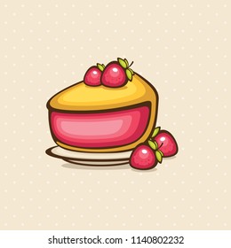 Tasty strawberry pie vector illustration. Traditional homemade dessert. Sweet cake for decoration bakery, menu and logo. Cute food.