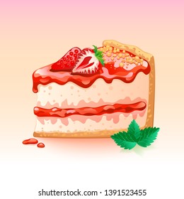 Tasty strawberry pie vector illustration. Traditional homemade dessert. Cute food.