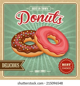 Tasty sugar glazed pastry delicious donut dessert on cafe paper poster vector illustration.