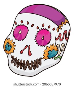 Tasty sugar skull with delicious decoration to celebrate the Mexican Day of the Dead.